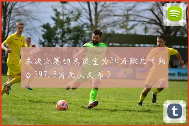 本次比赛的总奖金为50万欧元（约合397.5万元人民币）